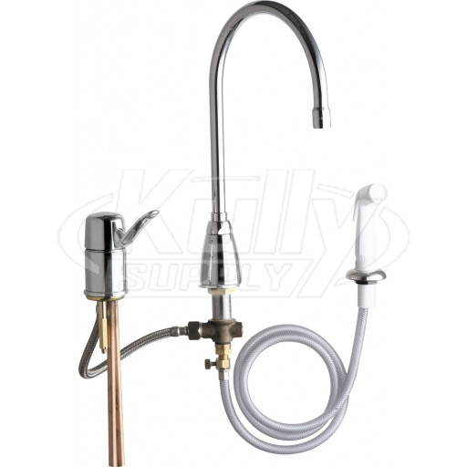 Chicago 2304-ABCP Single Lever Hot and Cold Water Mixing Sink Faucet with Side Spray