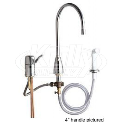 Chicago 2304-GN10AE3SWGAB Single Lever Hot and Cold Water Mixing Sink Faucet with Side Spray