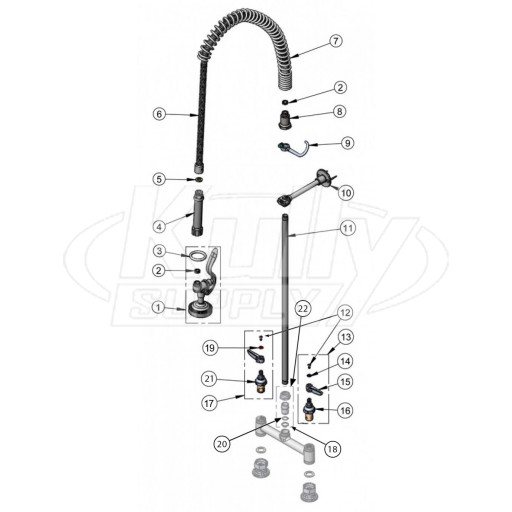 T&S Brass Spring Hose Pre-Rinse Parts Breakdown