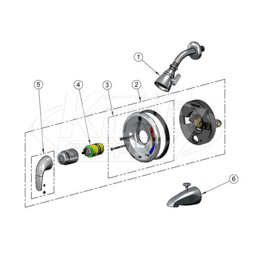 T&S Brass B-3200 Shower Valve Parts Breakdown