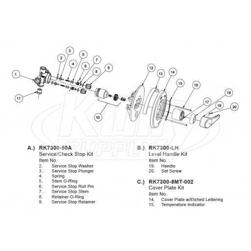 Zurn Z7300 Temp-Gard III Valve Parts Breakdown | KullySupply.com