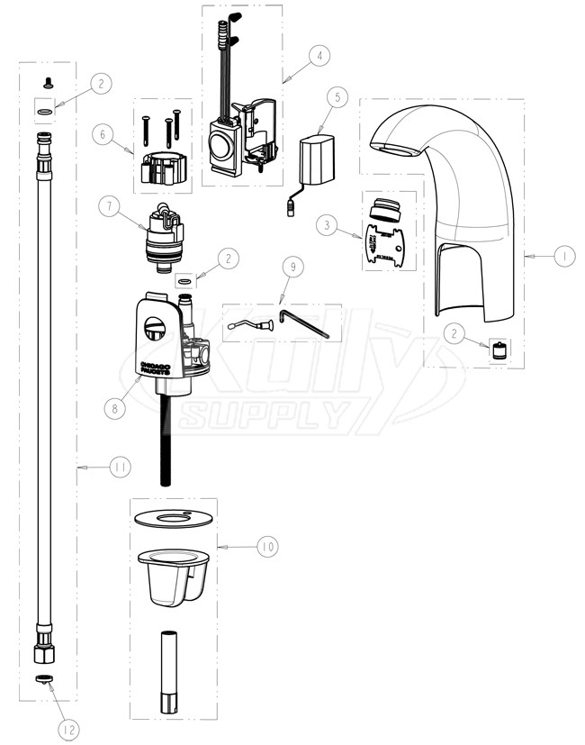 Chicago 116.102.AB.1 Hytronic Contemporary Sensor Faucet Parts Breakdown