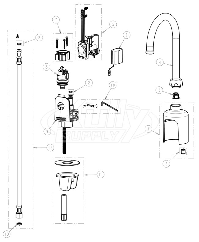 Chicago 116.427.AB.1 Hytronic Gooseneck Sensor Faucet Parts Breakdown