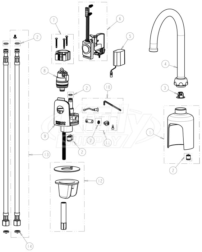 Chicago 116.428.AB.1 Hytronic Gooseneck Sensor Faucet Parts Breakdown