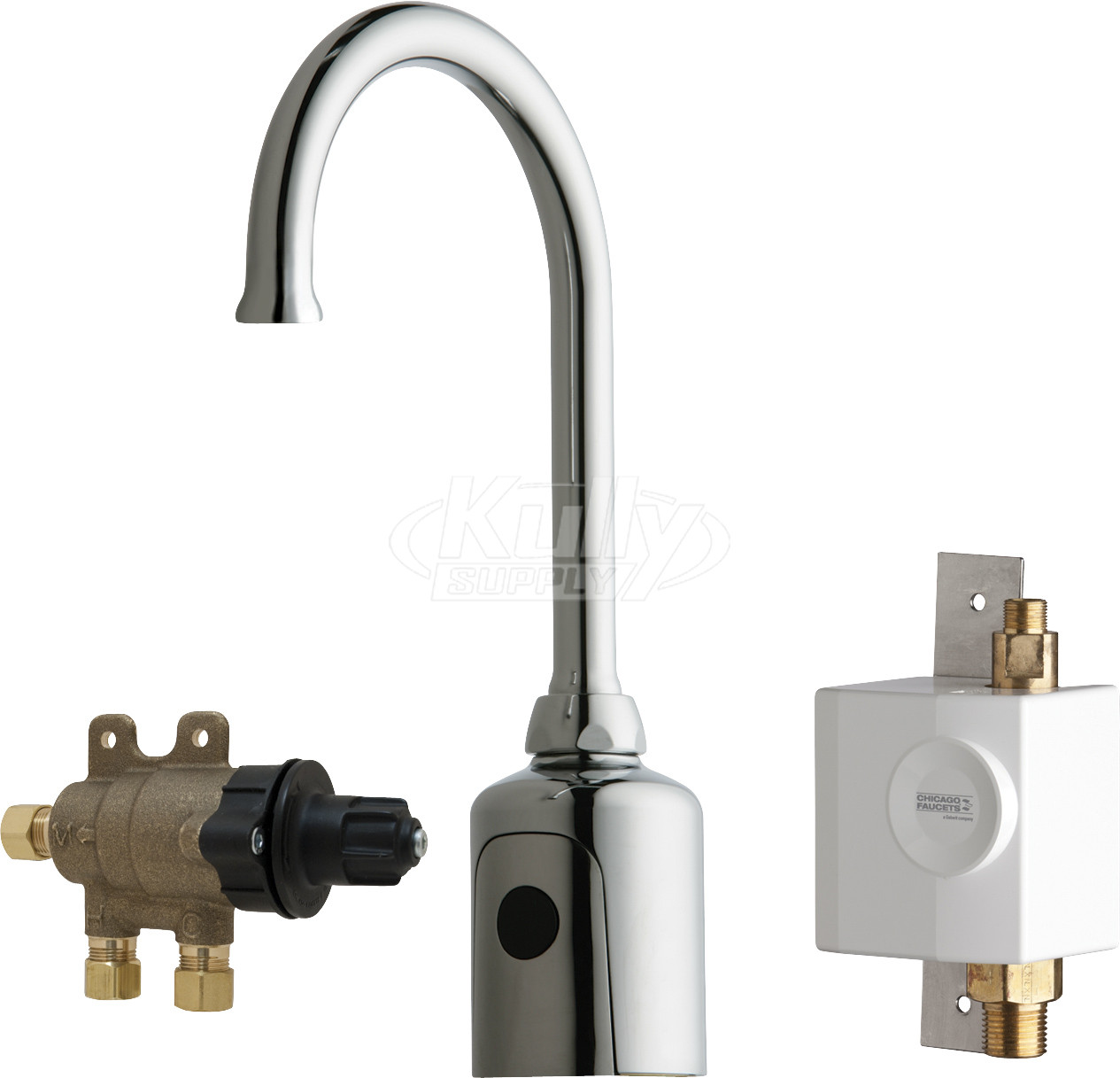 Chicago 116.975.AB.1 HyTronic Gooseneck Sink Faucet with Dual Beam Infrared Sensor