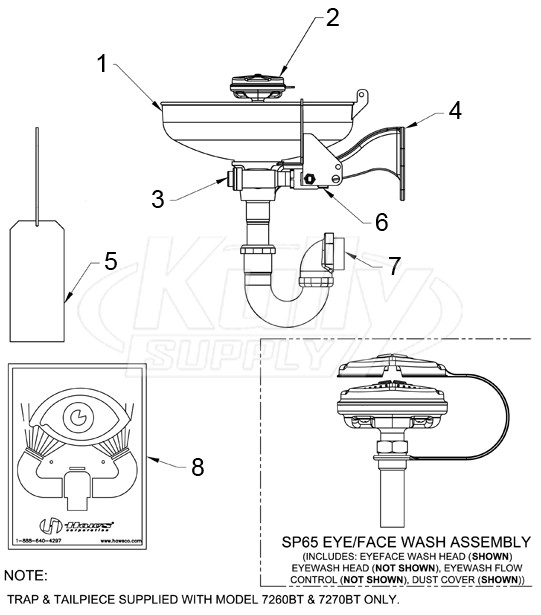 Haws 7260B/7260BT/7270B/7270BT Eye/Face Wash Parts Breakdown