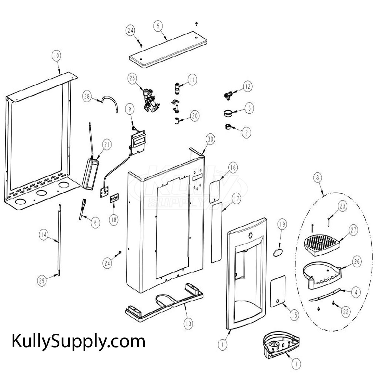 Oasis water cooler drip tray disassembly diagram