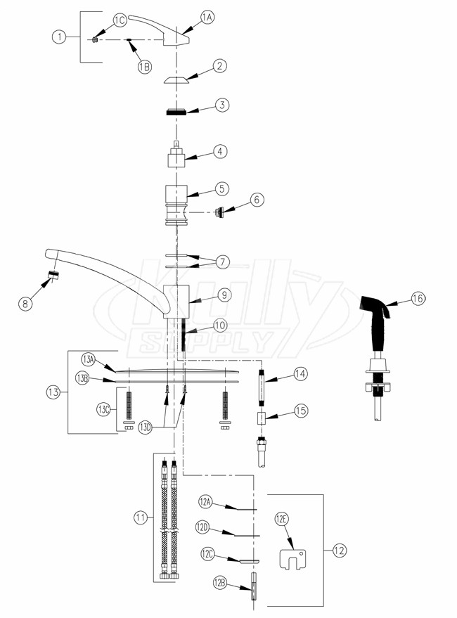Zurn Z82300-CP8-HS Faucet Parts Breakdown